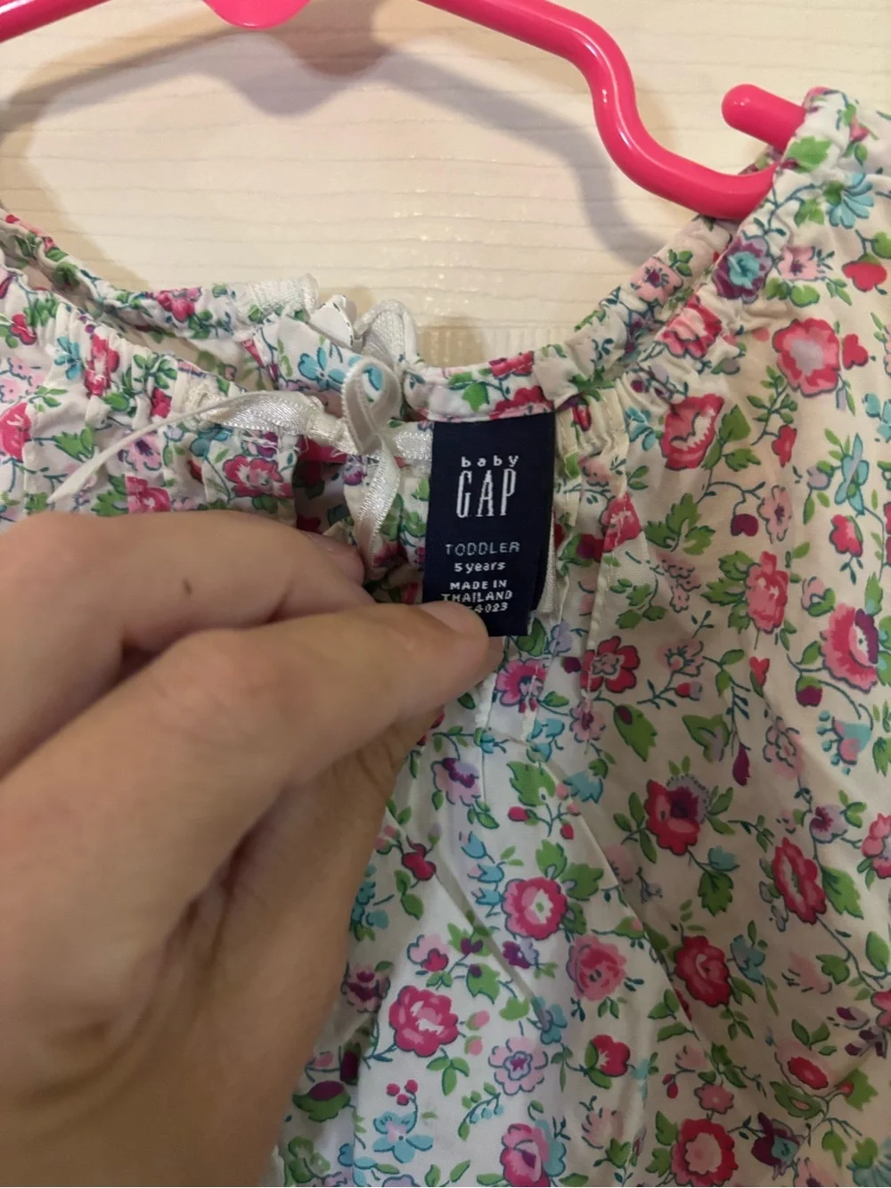 GAP Girls Floral Long Sleeve Top - White with Pink & Green